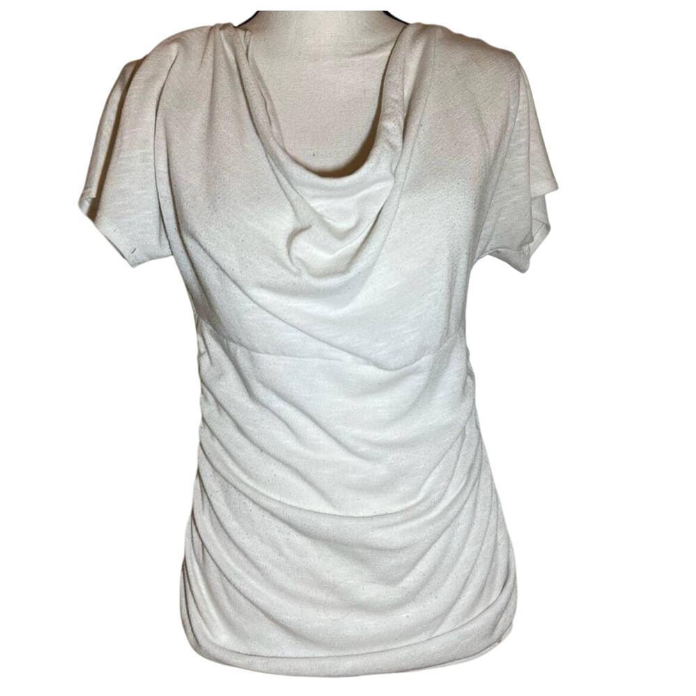 By And By White Cowl Neck Ruched Siding Lace Back T-Shirt Blouse Size Large